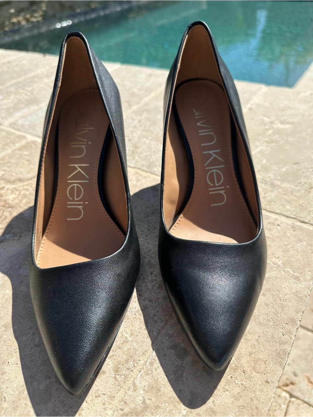 Calvin Klein Women's Kamara Black Pointed Toe Pumps Napa Leather Size 8.5